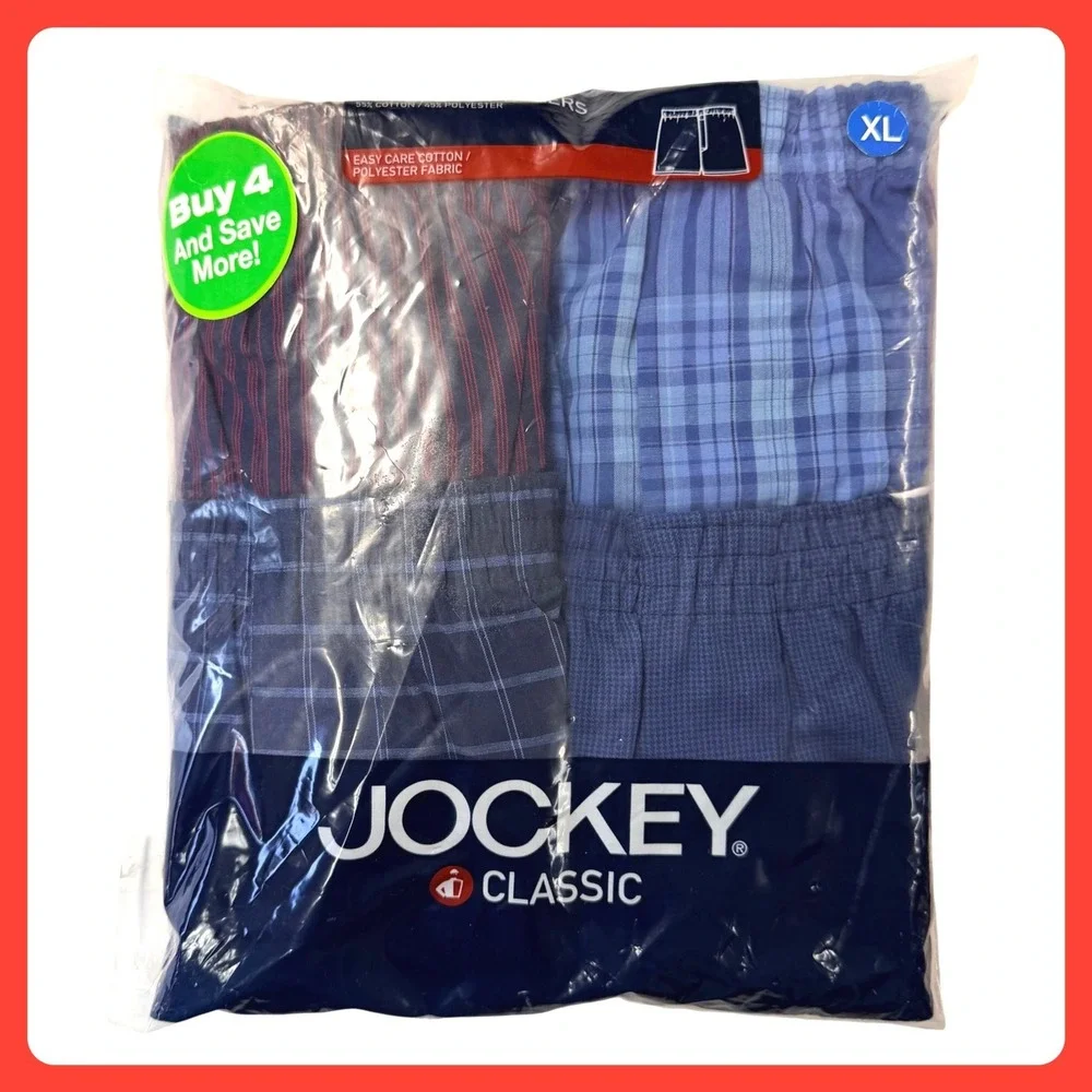 Jockey Full Cut Classic Boxers 4 PACK Men XL Multicolor Plaid Cotton Blend Y2K